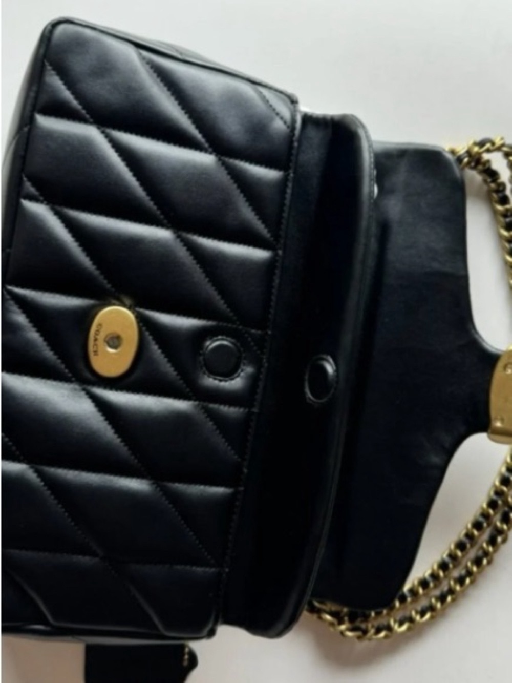 Coach Black Quilted Leather Shoulder Bag with Gold 'C' Hardware - Picture 6 of 8